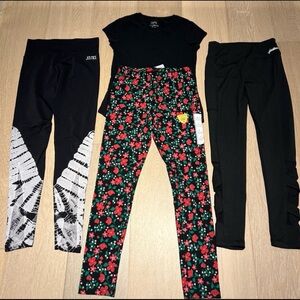 NWT floral leggings and NWOT pair of justice black leggings size 10/12